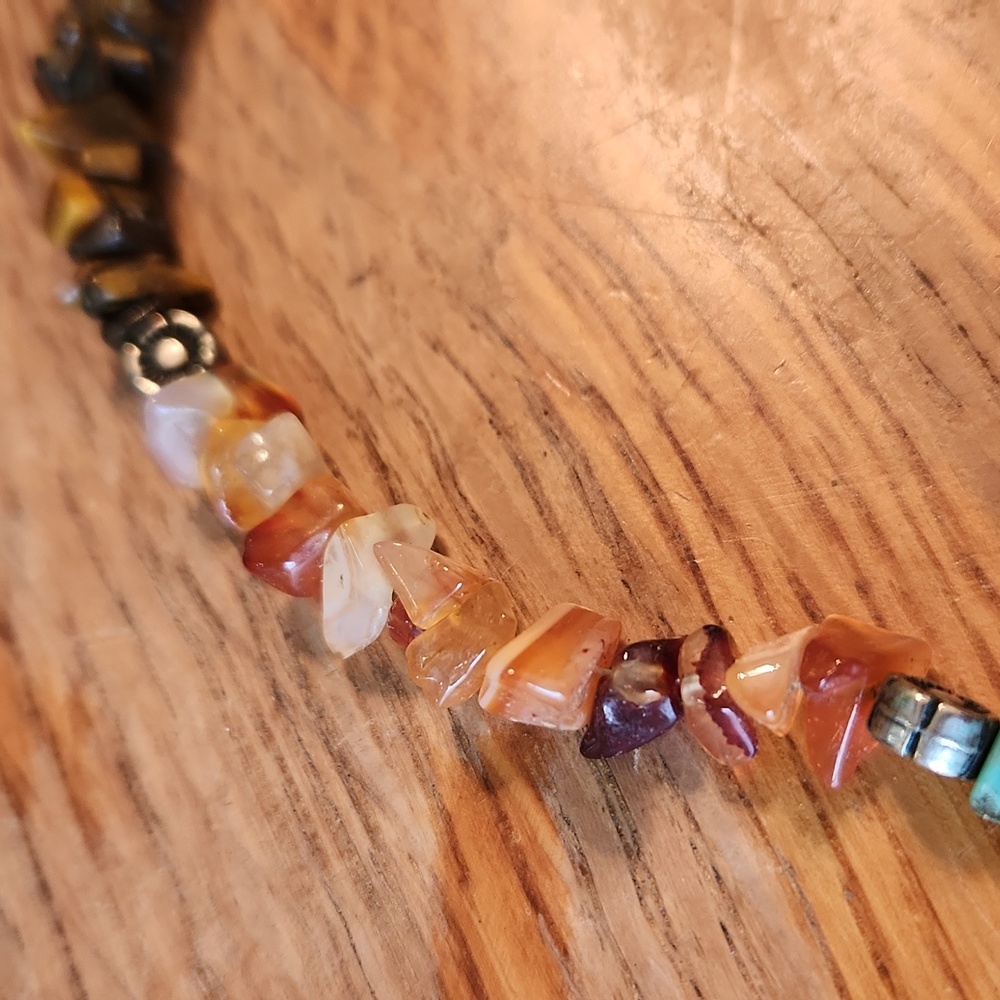 Native American Turquoise Tiger Eye Amber Necklace 17.5" - Picture 8 of 15